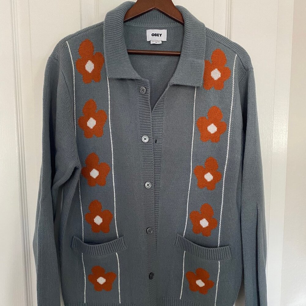 OBEY Floral Knit Cardigan Blue/Orange